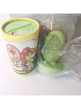 Vtg 80's Avon Somersaults Pastel Green Talc Powder Miss Pear Puff 2oz READ